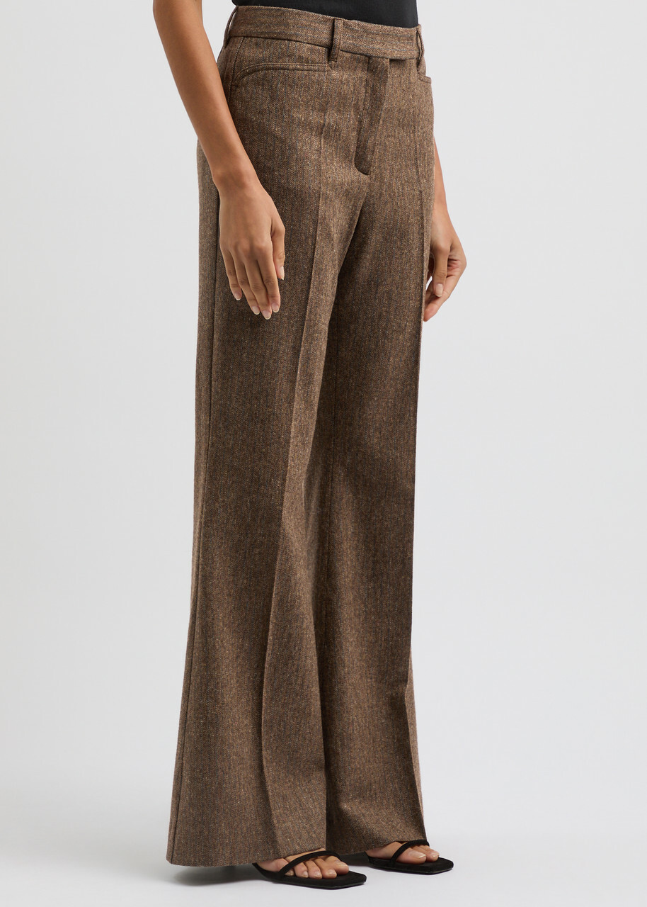 Remain BY Birger Christensen Herringbone Flared-leg Wool Trousers Khaki