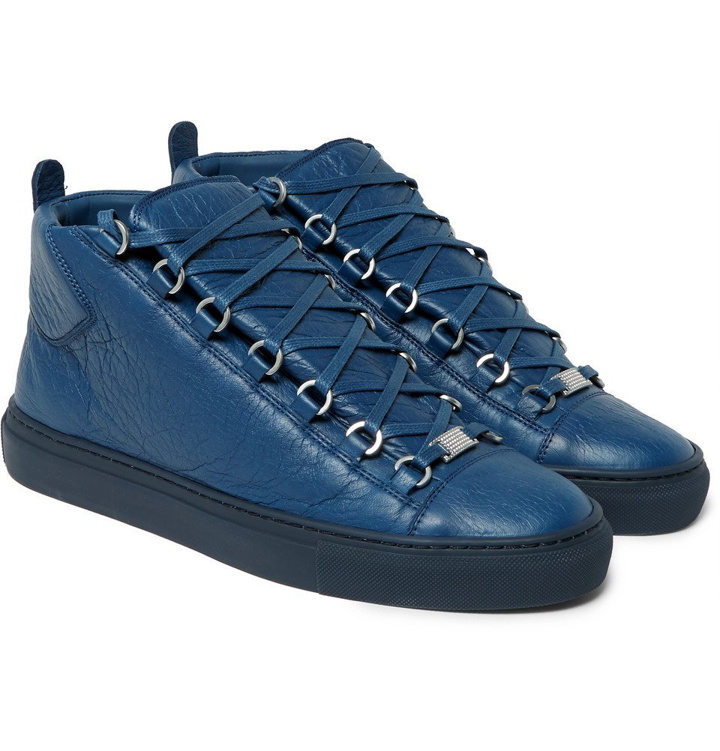 Photo: Balenciaga - Arena Creased-Leather High-Top Sneakers - Men - Navy