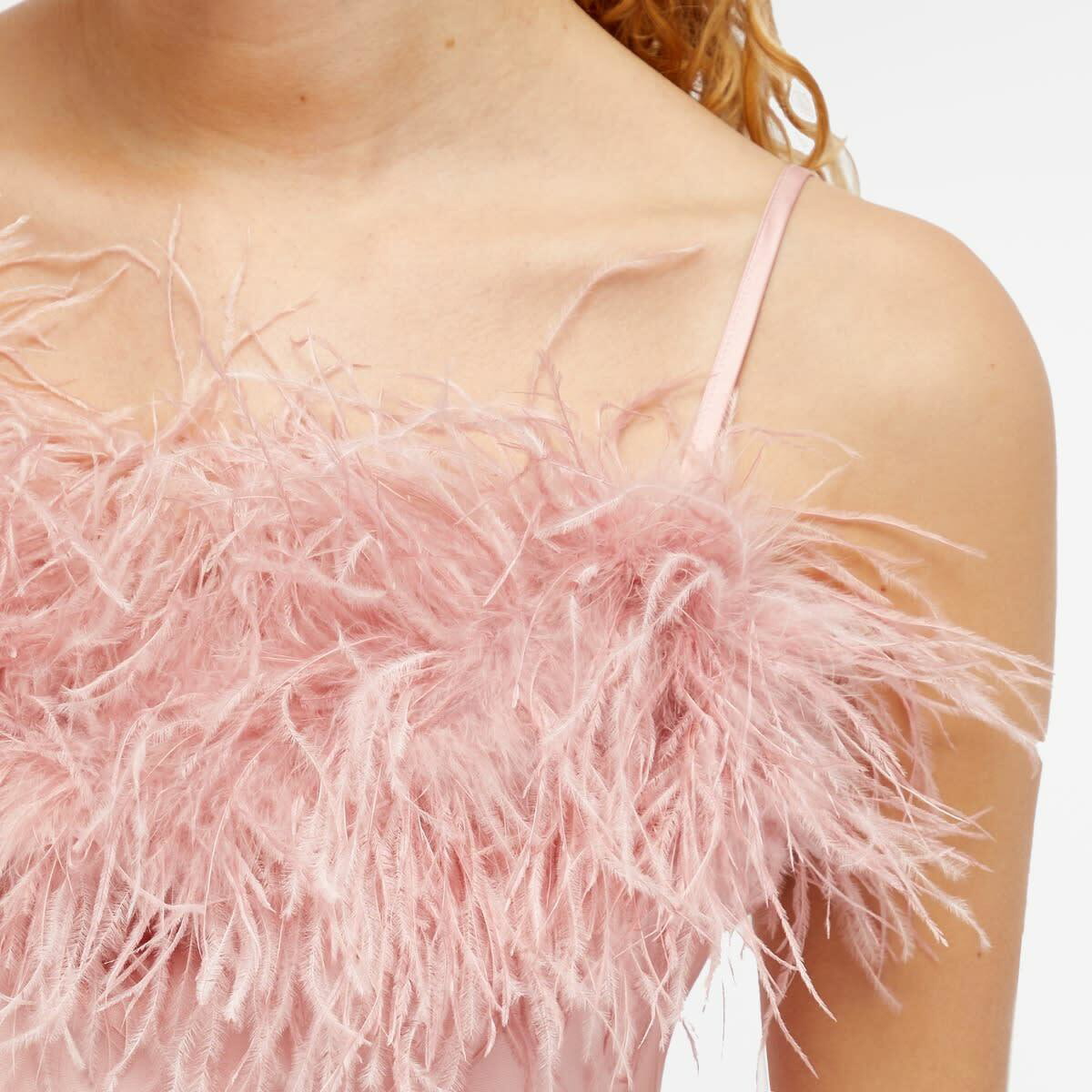 Boheme Slip Dress with Feathers in Dust Pink