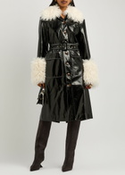 Kitri Simone Faux Shearling-trimmed Vinyl Coat Black