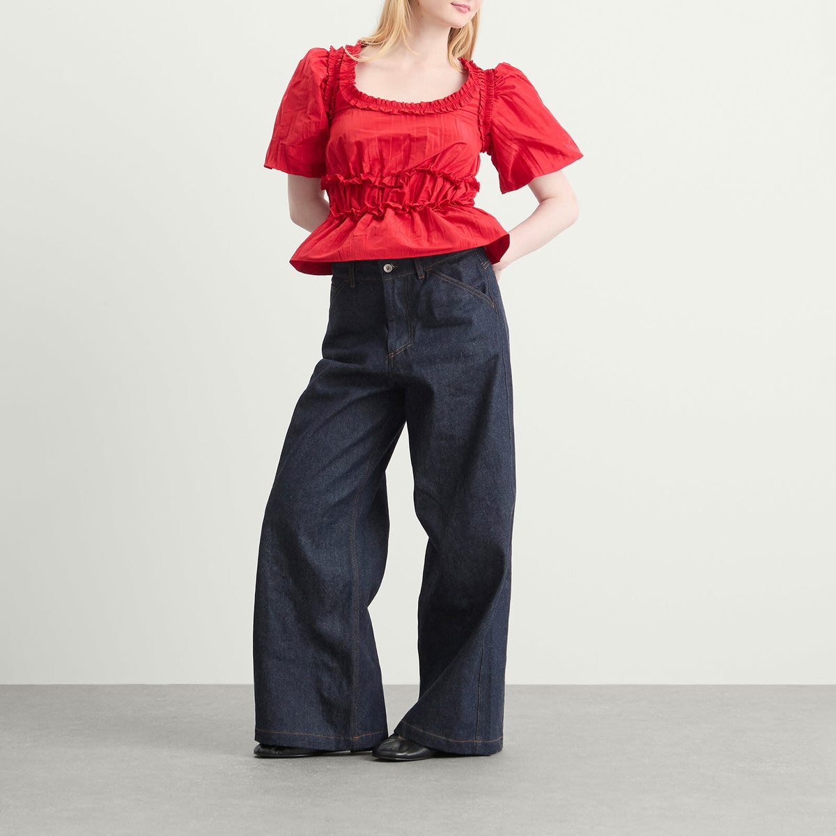 Damson Madder Women's Everly Ruffle Blouse in Red