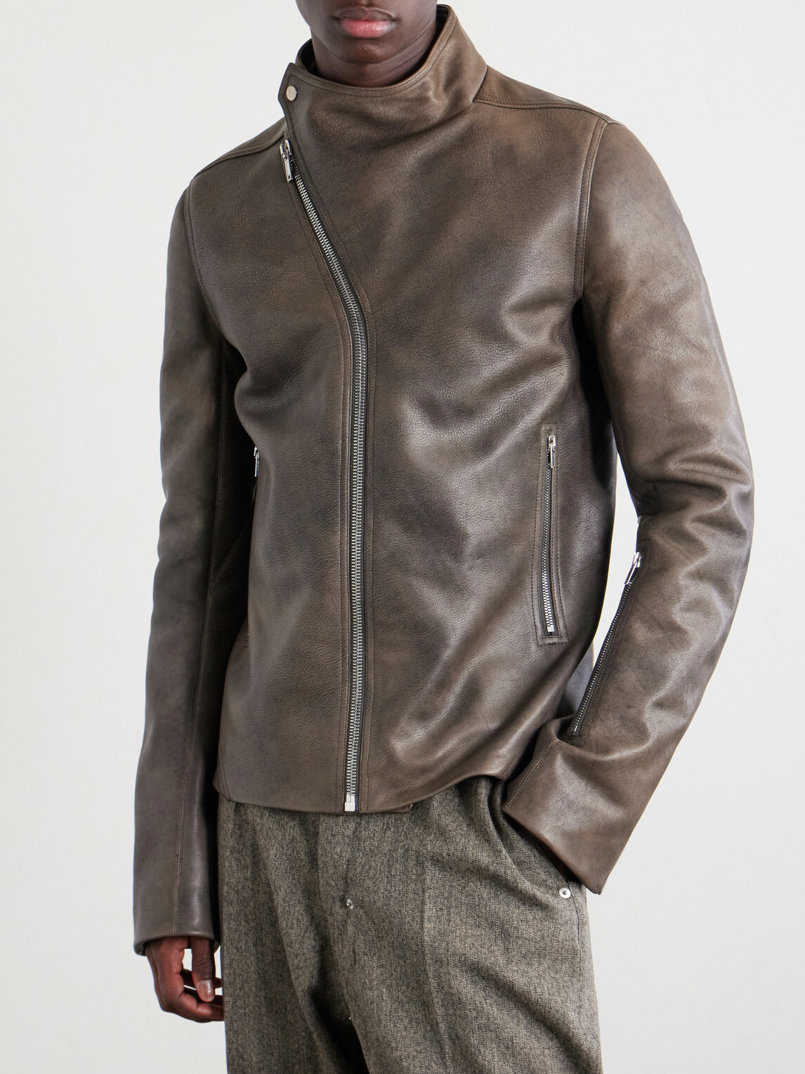 Rick Owens - Release Panelled Full-Grain Leather Jacket - Brown