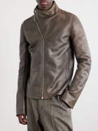Rick Owens - Release Panelled Full-Grain Leather Jacket - Brown