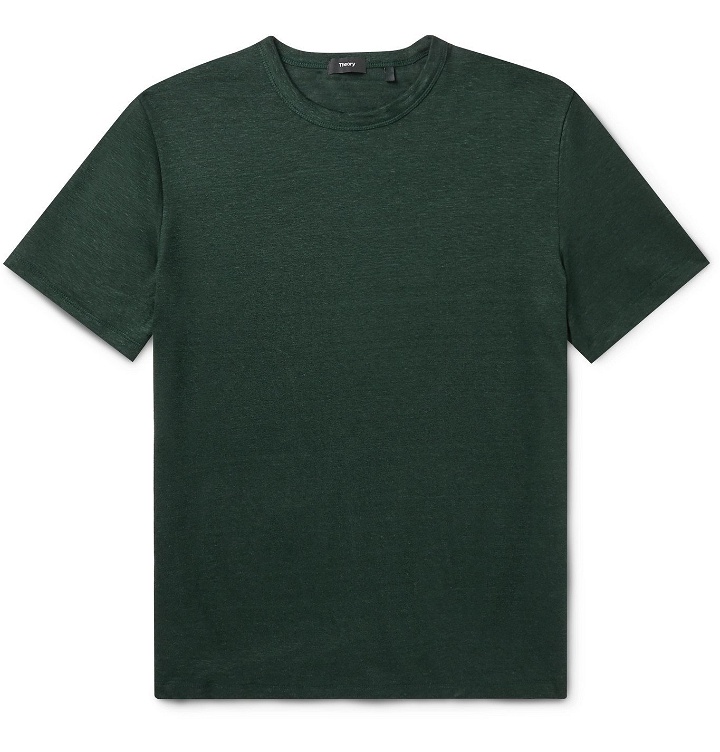 Photo: Theory - Essential Flex Stretch-Linen T-Shirt - Green
