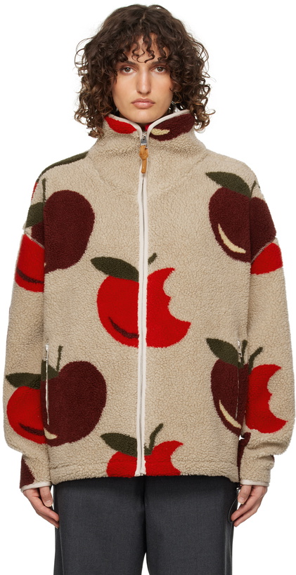 Photo: JW Anderson Beige & Red Zip Front Fleece Jacket