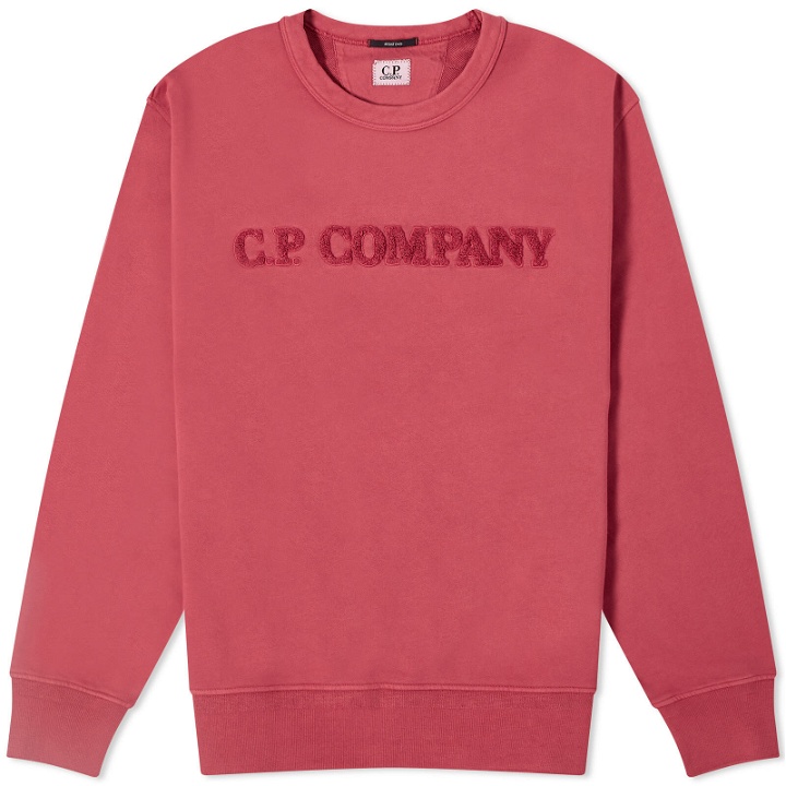 Photo: C.P. Company Men's Cotton Diagonal Fleece Logo Sweatshirt in Red Bud