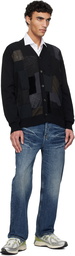 Junya Watanabe Black Multi Fabrics Mix Intarsia Pattern Cardigan