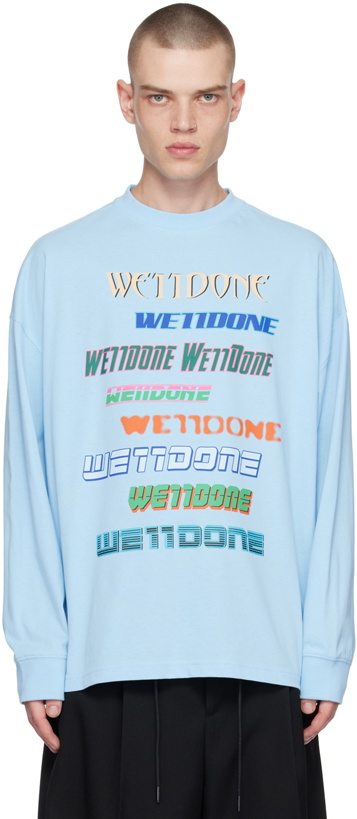 Photo: We11done Blue Printed Long Sleeve T-Shirt