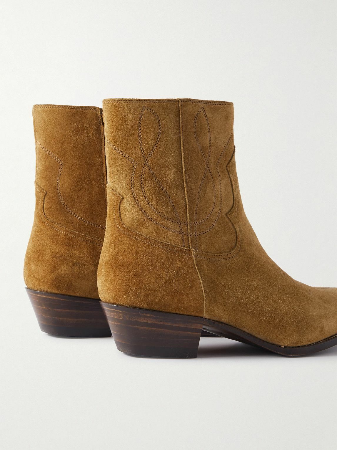 CELINE - Western Embroidered Suede Boots - Brown