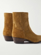 CELINE - Western Embroidered Suede Boots - Brown
