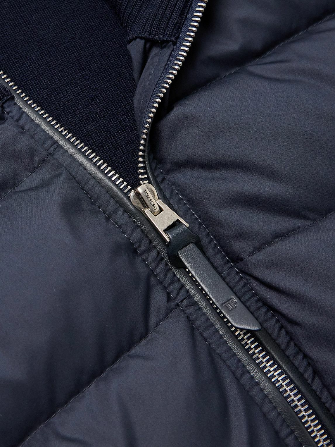 TOM FORD - Leather-Trimmed Quilted Shell and Wool Down Jacket - Blue