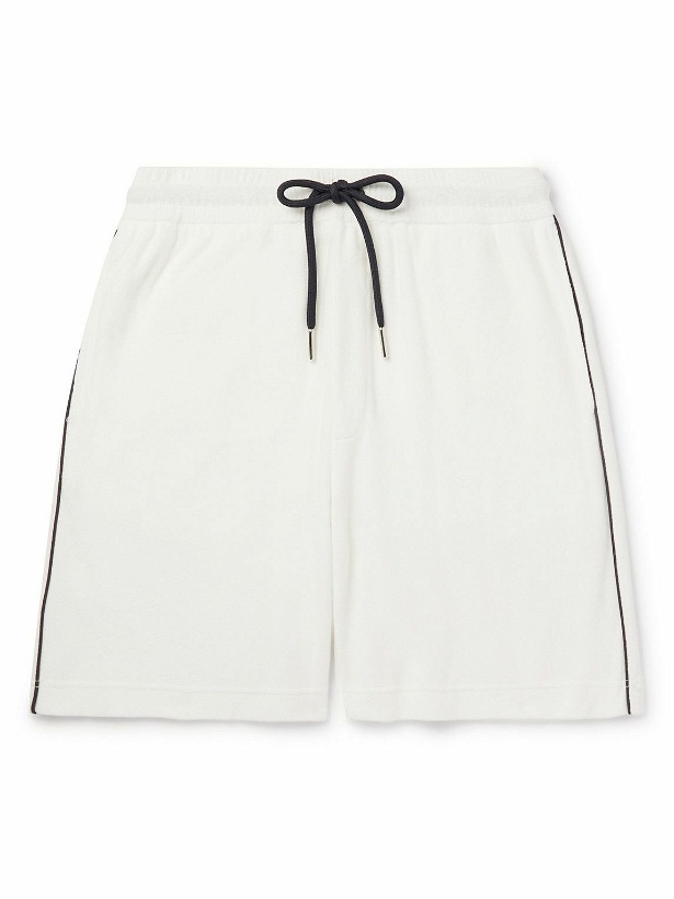 Photo: Moncler - Straight-Leg Piped Cotton-Terry Drawstring Shorts - White