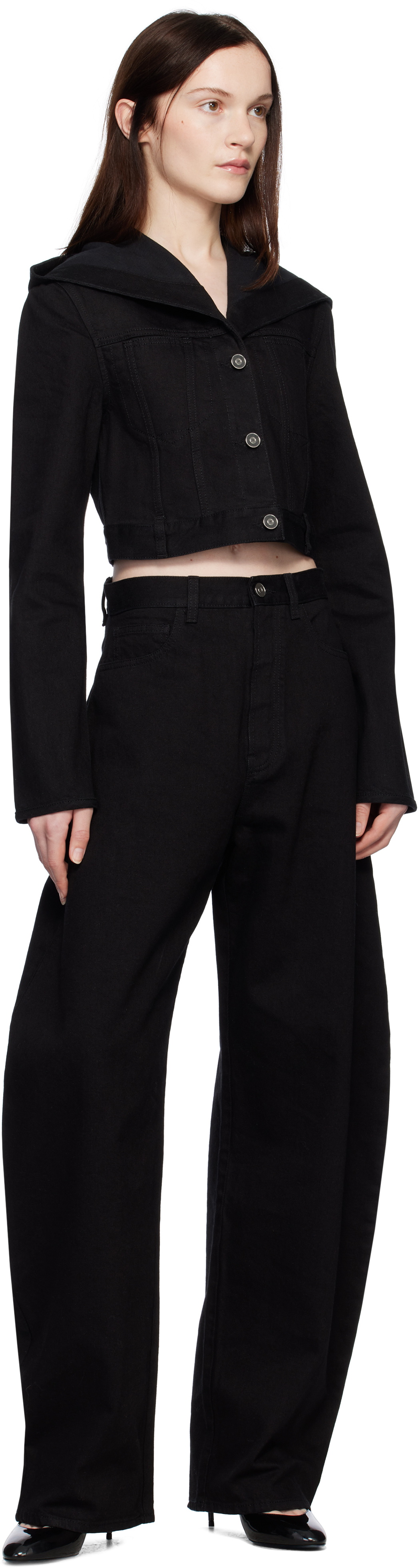 ALAÏA Black Cropped Hooded Denim Jacket