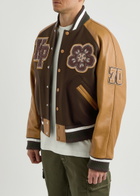Kenzo Boke Flower Leather and Wool-blend Varsity Jacket Brown