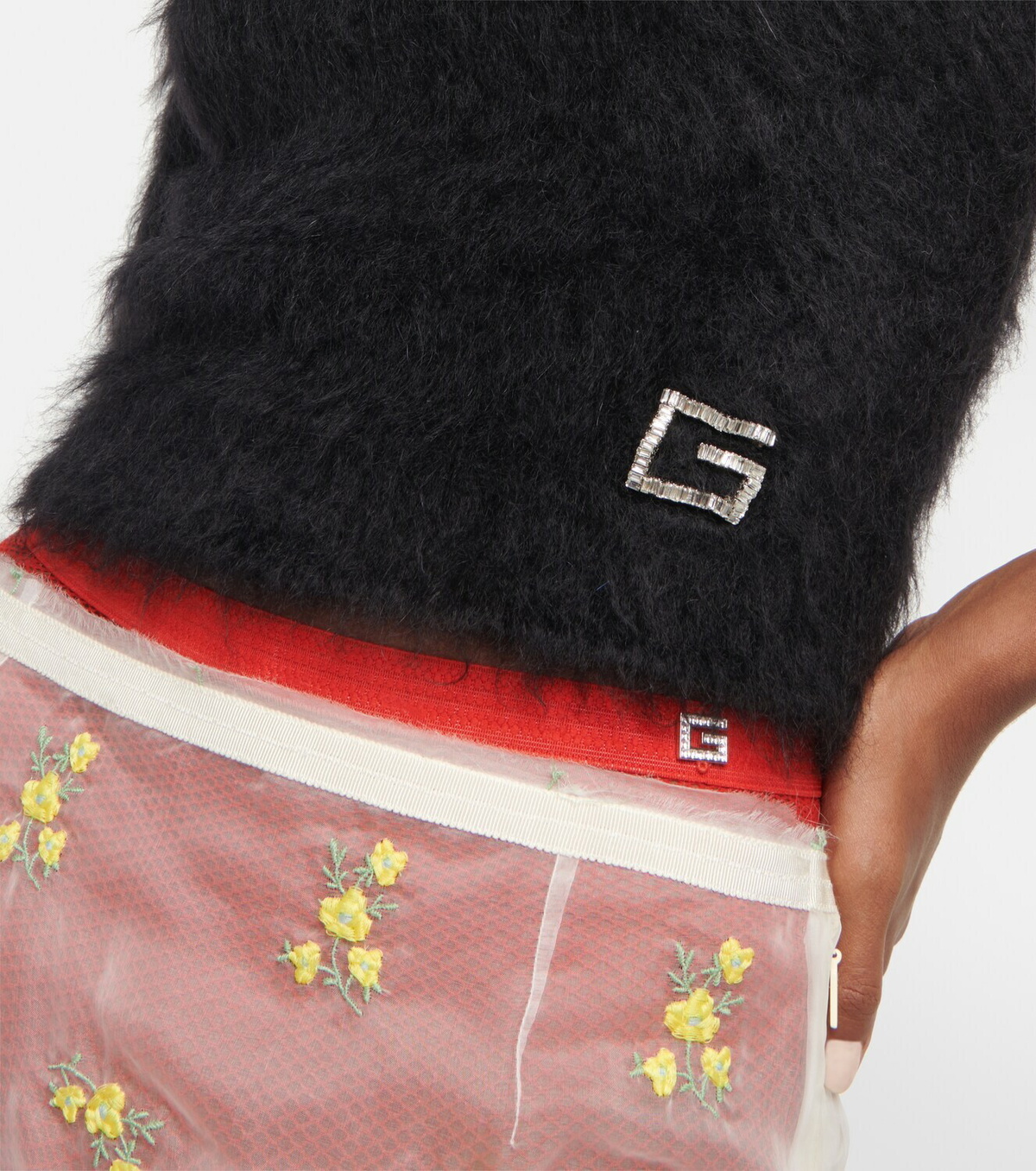 グッチ GUCCI 23AW Mohair blend one shoulder top モヘヤワンショルダーニット 761094 ブラック サイズ： GUCCI(グッチ) 23AWMohair blend one shoulder topモヘヤワン