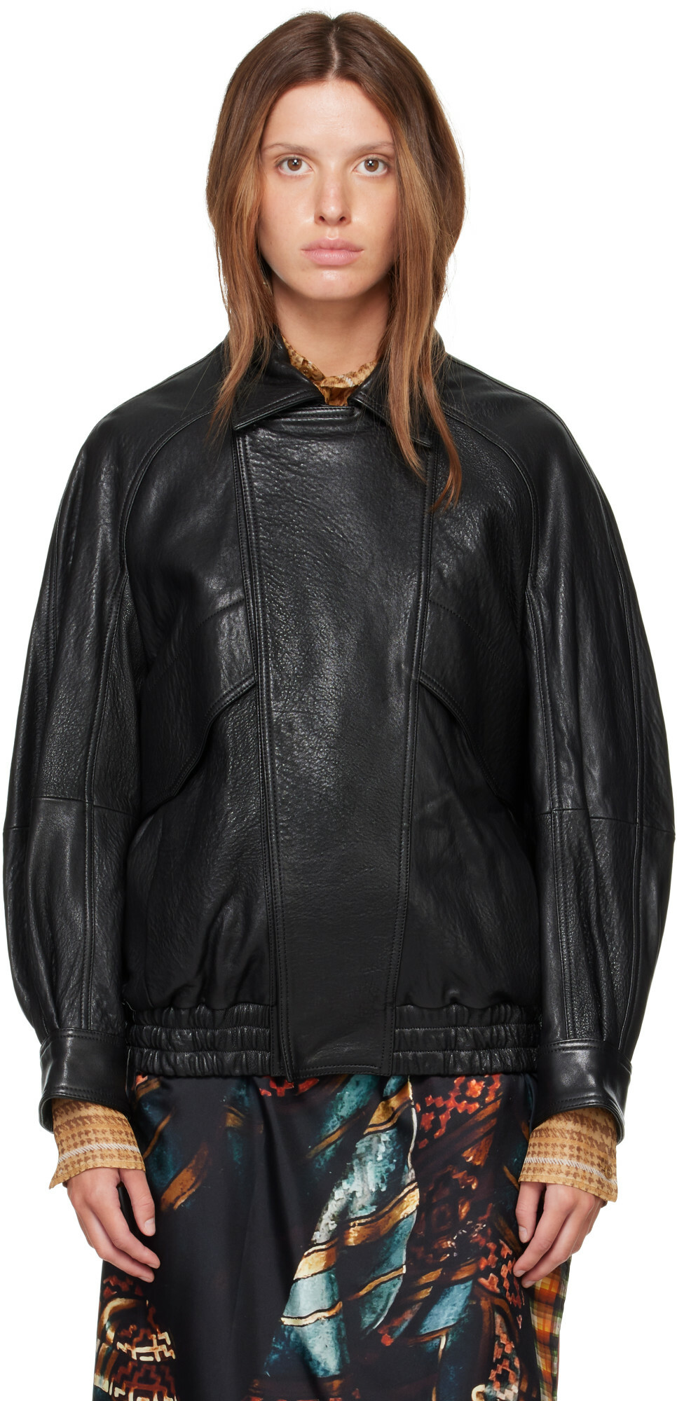 Nour Hammour Black Rafe Sculptural Leather Bomber Jacket