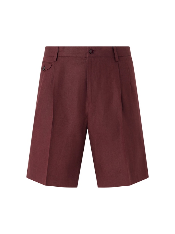 Photo: Dolce&Gabbana - Maiolica Corallo Straight-Leg Pleated Linen Shorts - Burgundy
