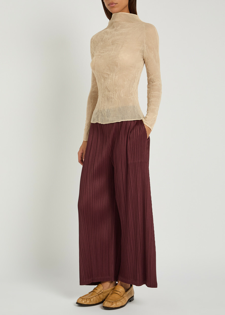 Issey Miyake Pleated Chiffon top Beige