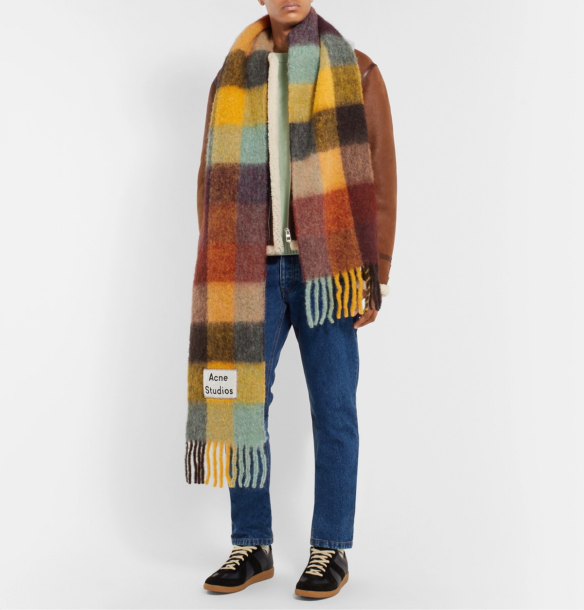 ACNE STUDIOS Vally fringed checked knitted scarf