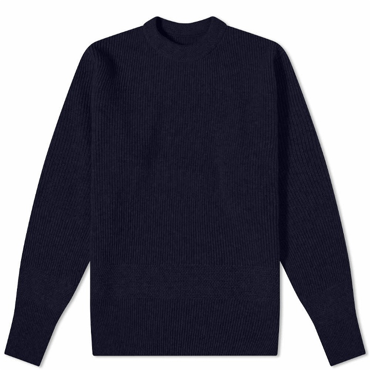 Photo: Anonymous Ism Men's Randome Knit Mock Neck Knit in Navy
