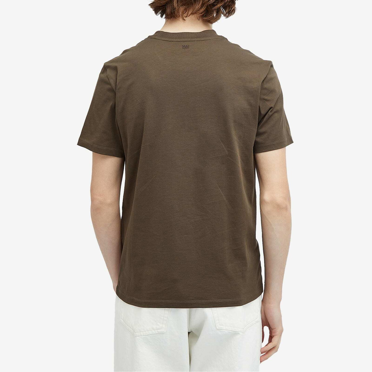 AMI Paris Men's Small A Heart T-Shirt in Dark Coffee