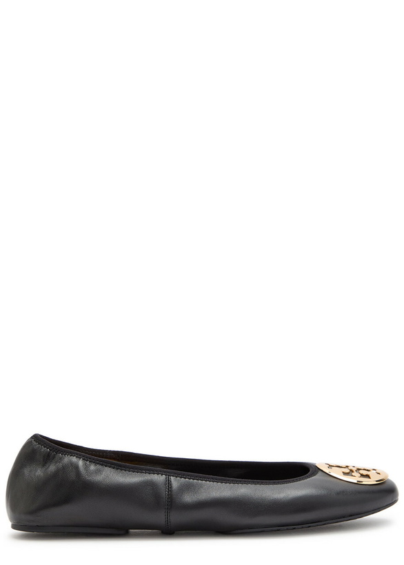 Photo: Tory Burch Reva Travel Logo Leather Ballet Flats Black
