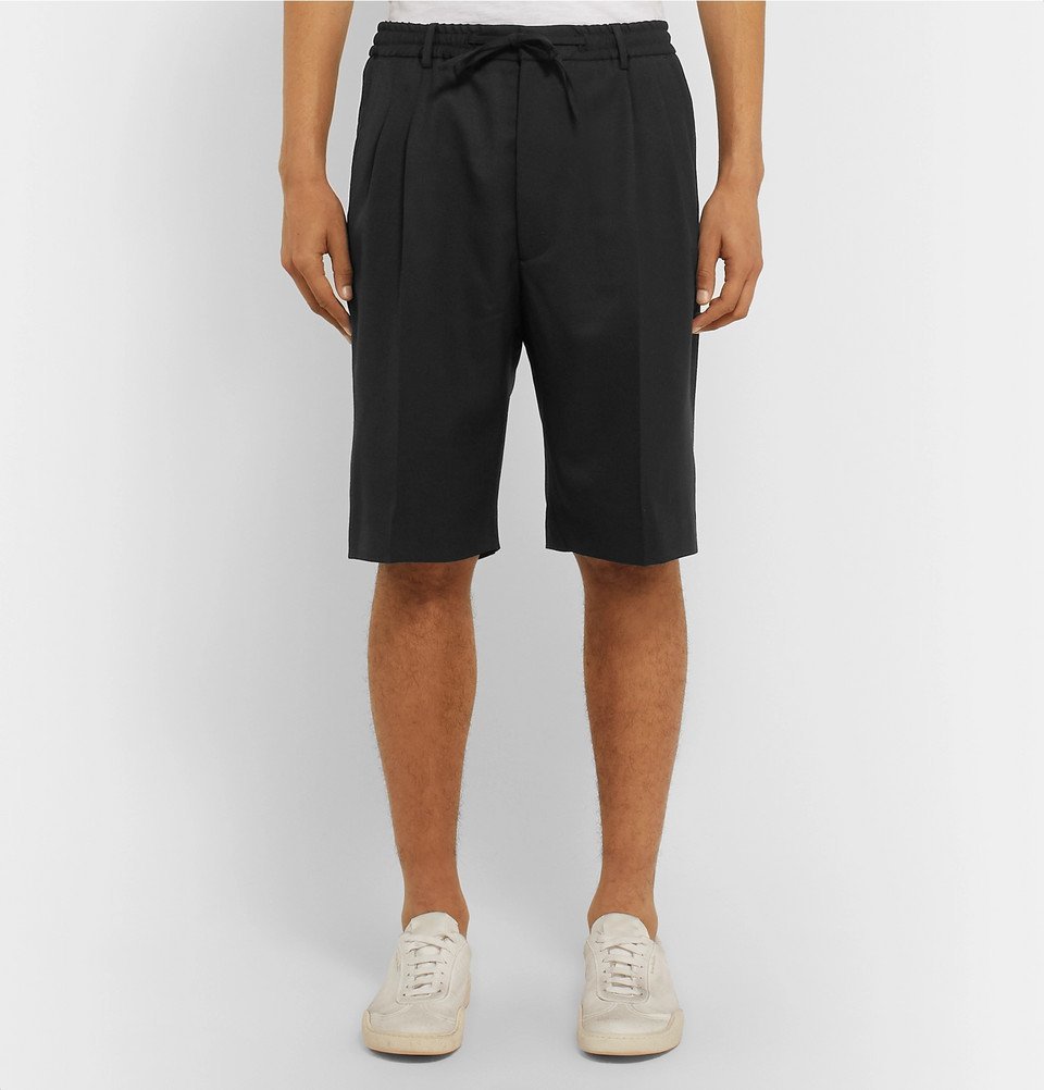 CMMN SWDN - Jayson Pleated Wool-Twill Drawstring Shorts - Black