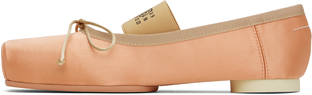 MM6 Maison Margiela Pink Satin Pointe Logo Ballerina Flats