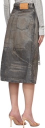 Diesel Gray Cotton-Hemp Satin Denim Midi Skirt