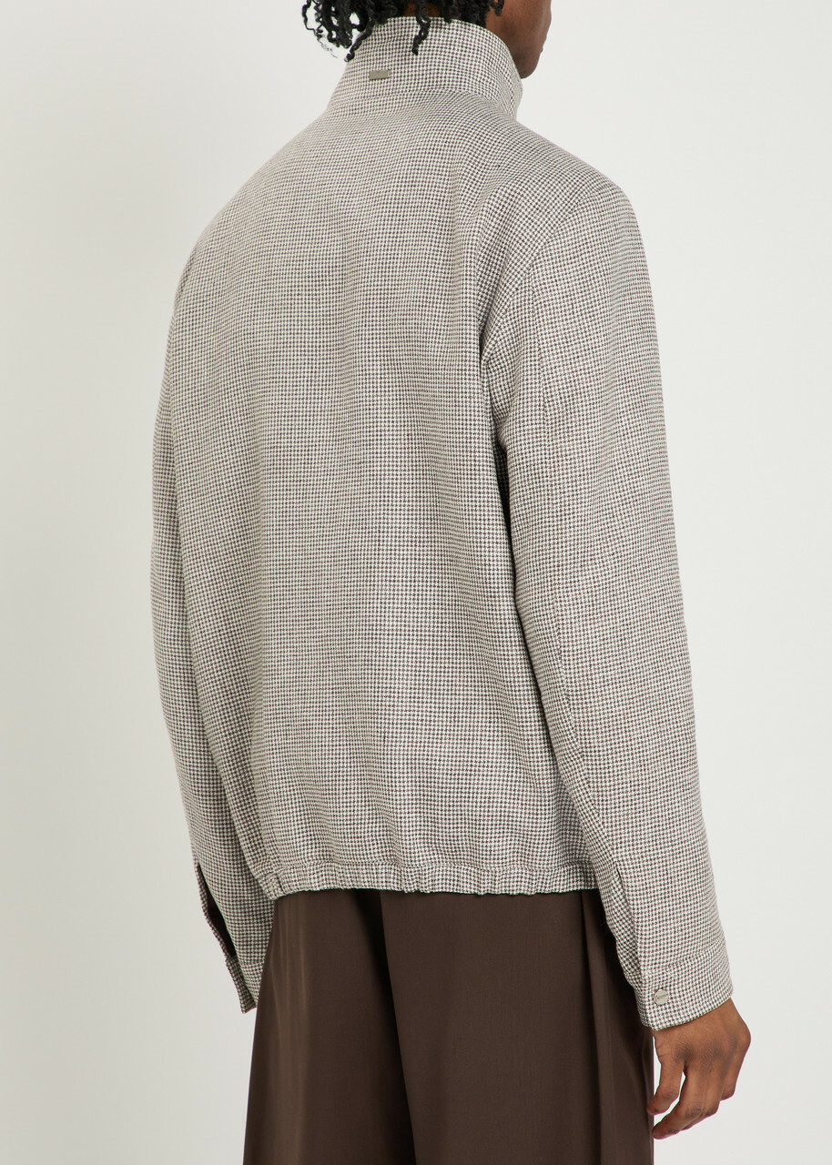 Herno Houndstooth Linen-blend Bomber Jacket Taupe
