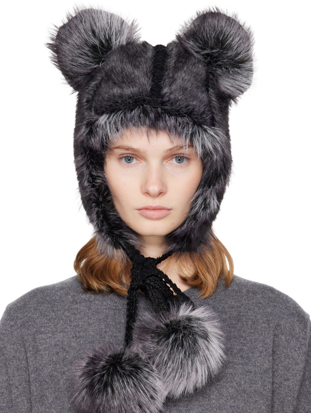 Photo: Anna Sui SSENSE Exclusive Black & Gray Faux Fur Teddy Bear Hat