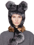 Anna Sui SSENSE Exclusive Black & Gray Faux Fur Teddy Bear Hat