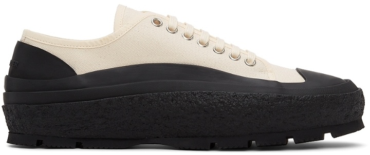 Photo: Jil Sander Off-White Canvas Low-Top Sneakers
