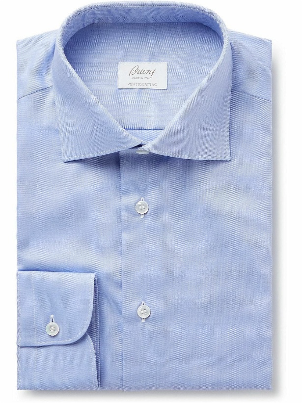 Photo: Brioni - Ventiquattro Cutaway-Collar Cotton Shirt - Blue