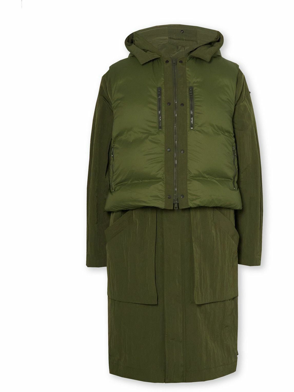 SAIF UD DEEN - Crinkled-Canvas Parka with Detachable Shell Gilet - Green