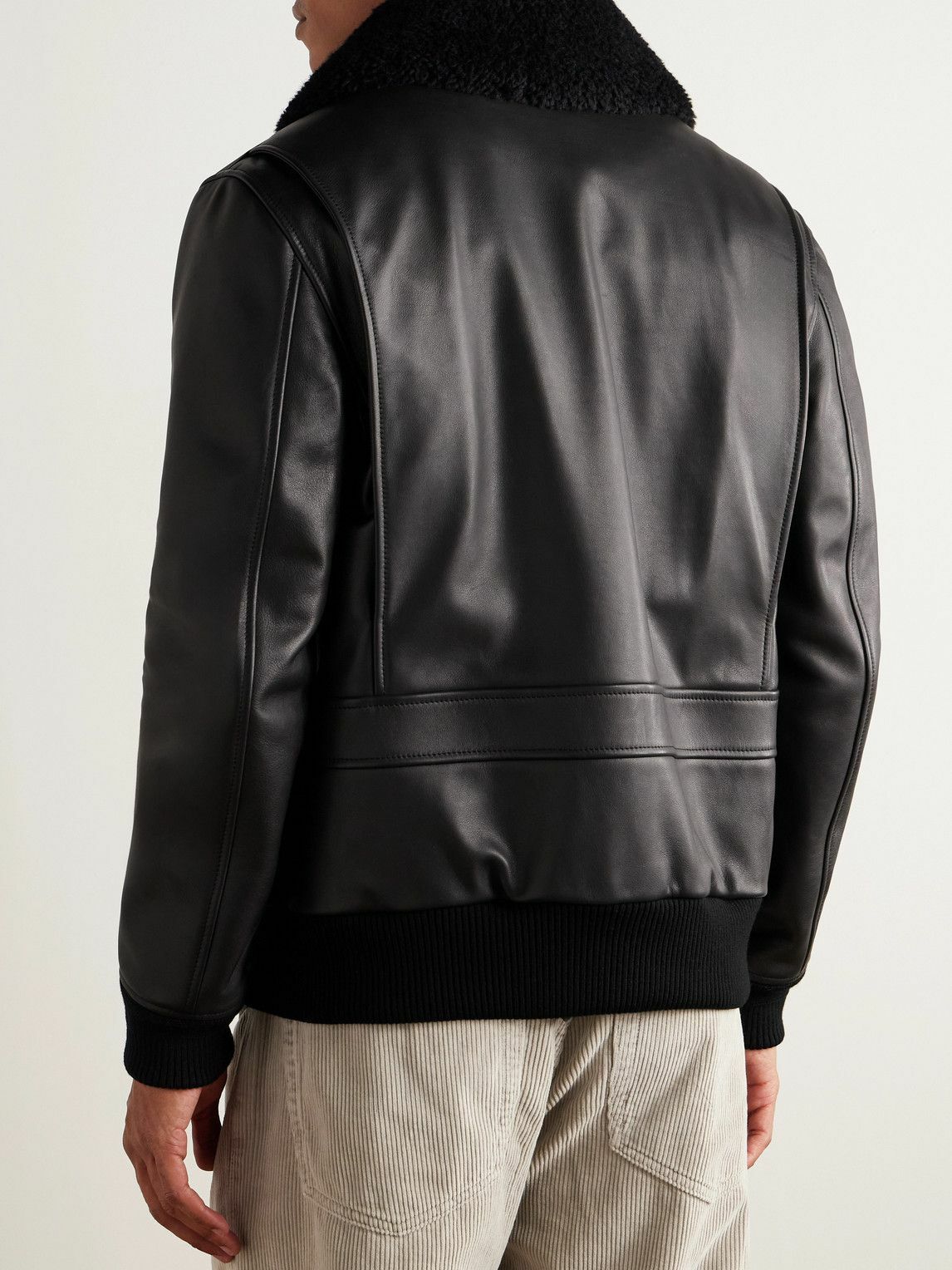 Gabriela Hearst - Grant Shearling-Trimmed Leather Aviator Jacket - Black
