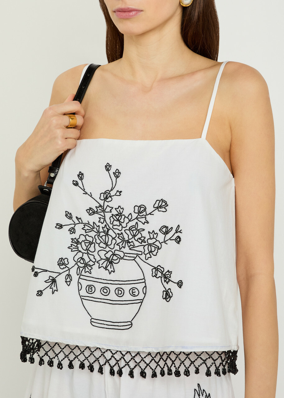 Bode Rosebloom Bead-embellished Cotton and Silk-blend Tank White