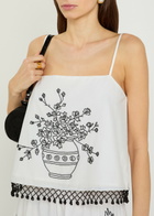 Bode Rosebloom Bead-embellished Cotton and Silk-blend Tank White