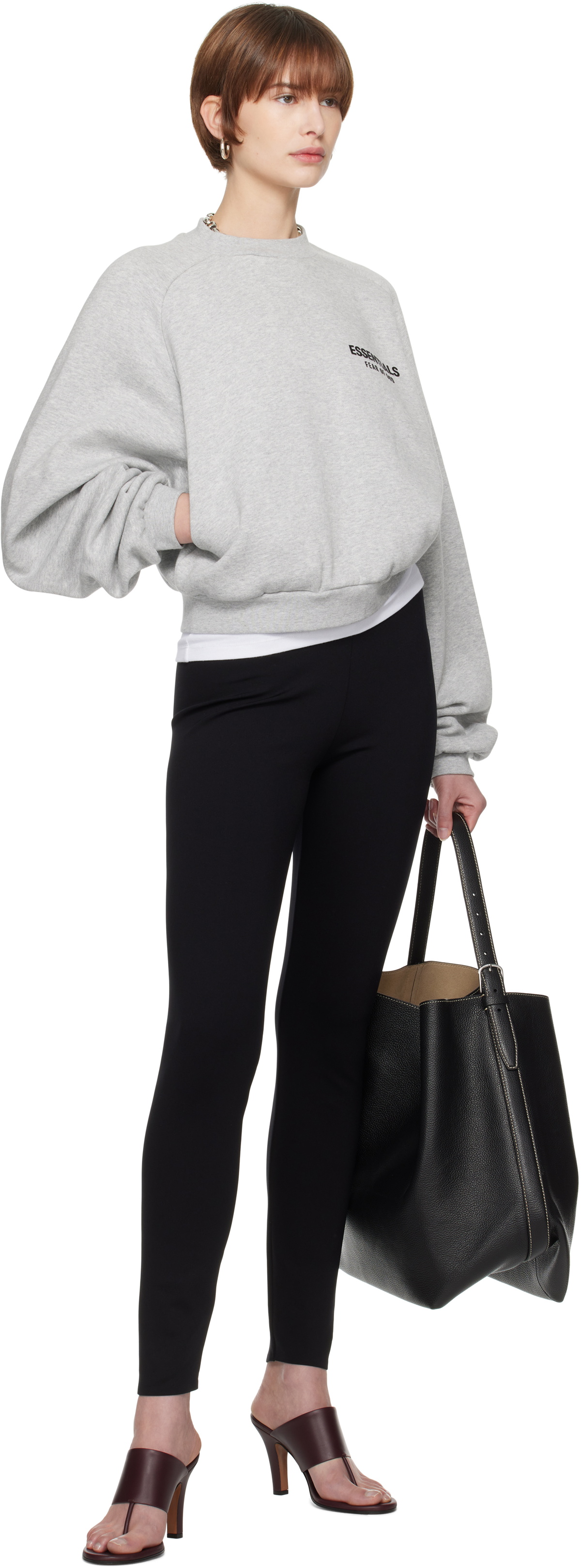Fear of God ESSENTIALS Gray Fleece Cropped Crewneck Sweatshirt Fear Of ...