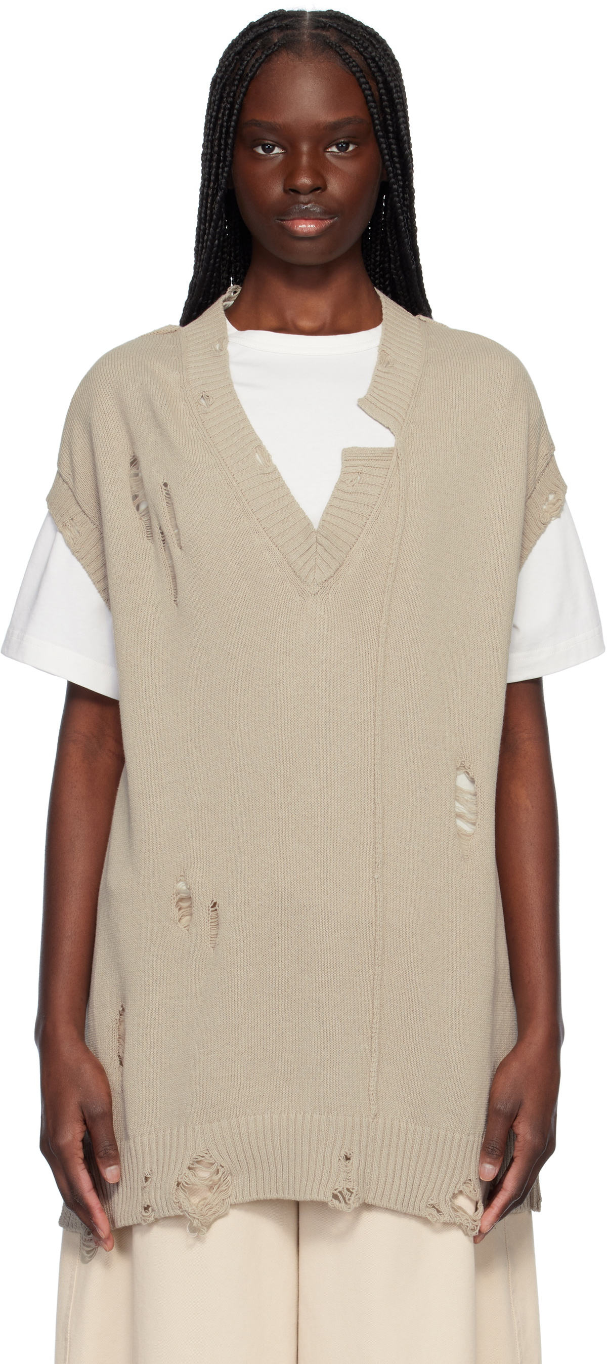 YOHJI YAMAMOTO Taupe 7G2P Jersey V Neck Vest