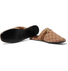 Gucci - Pericle Horsebit Suede-Trimmed Monogrammed Canvas Slippers - Brown