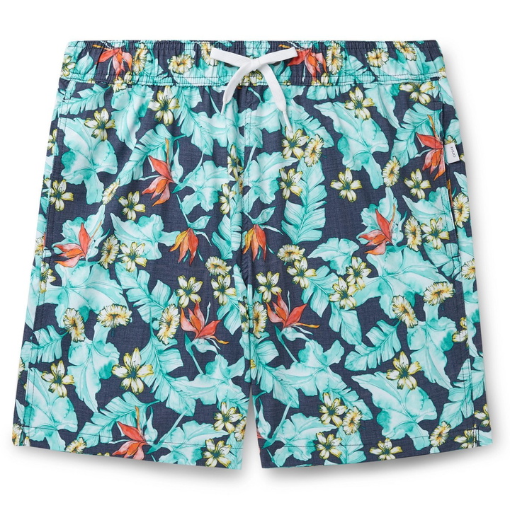 Photo: Onia - Charles 7 Mid-Length Printed Swim Shorts - Blue