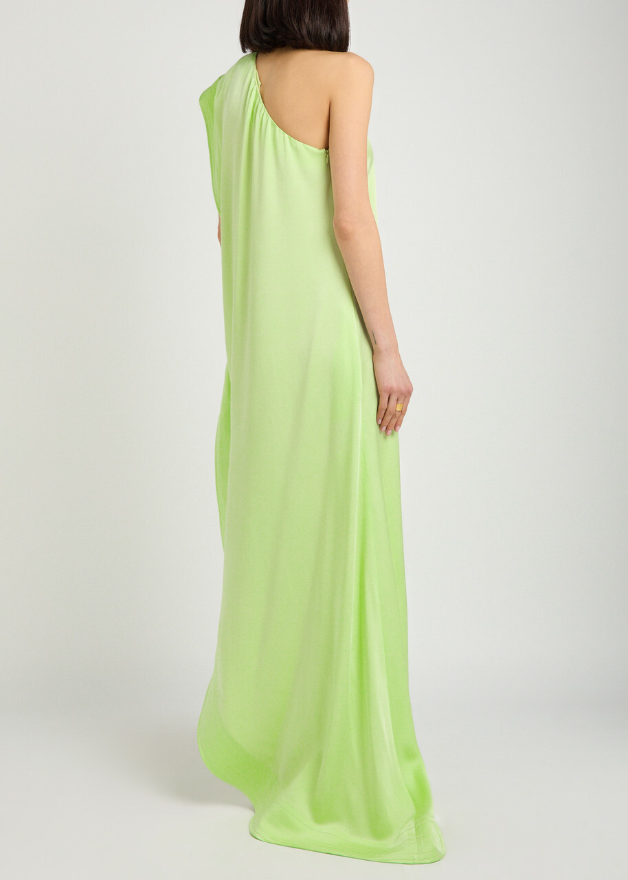 Stella Mccartney Envers One-shoulder Satin-crepe Maxi Dress Light Green