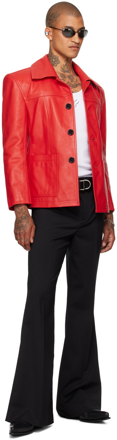 LU'U DAN Red Slim-Fit Creep Leather Jacket