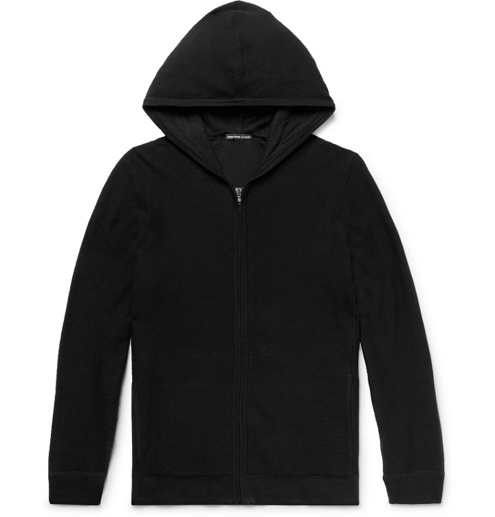 Photo: James Perse - Waffle-Knit Cotton Zip-Up Hoodie - Black