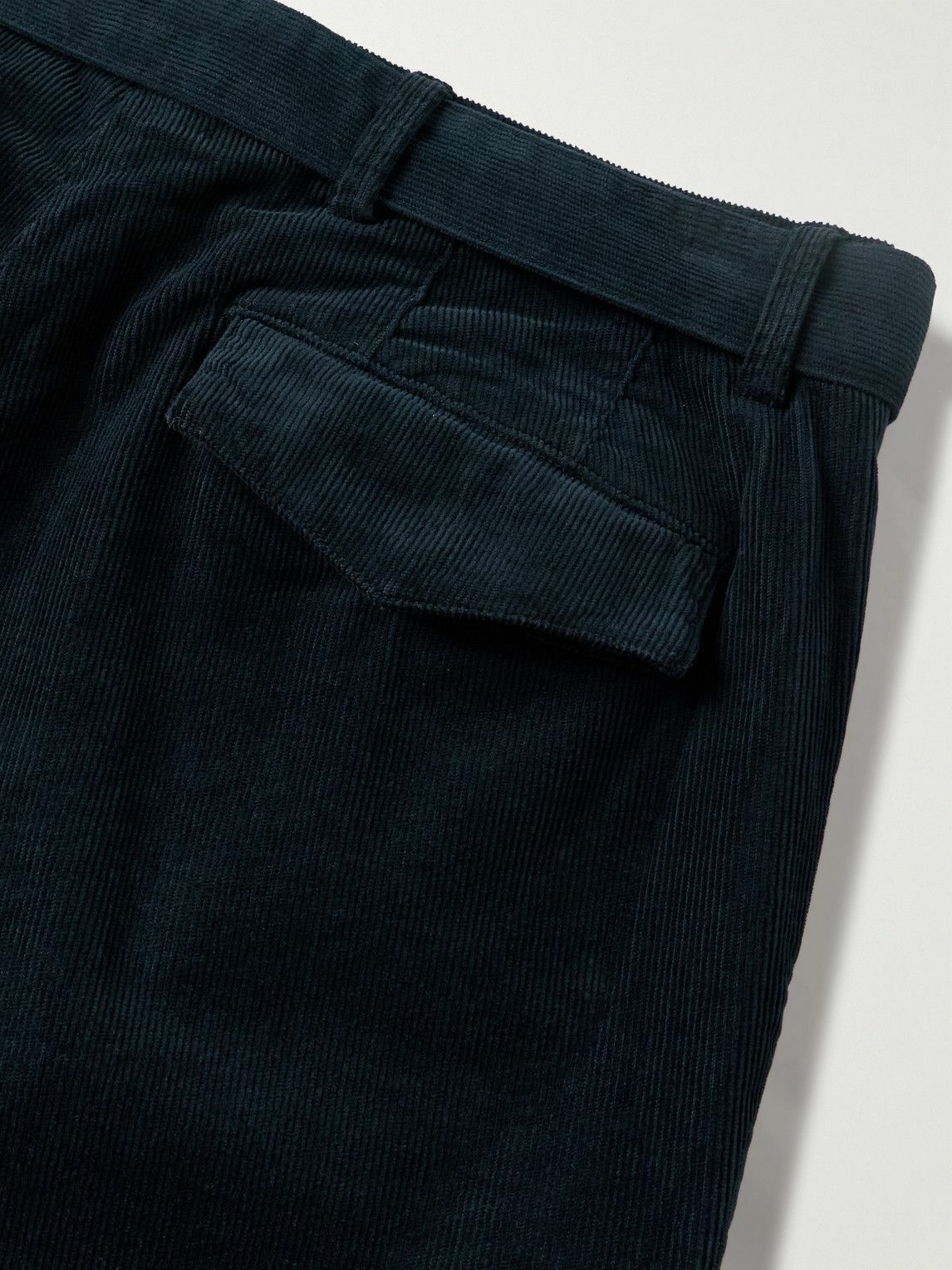 Officine Générale - Hermann Straight-Leg Belted Pleated Cotton-Blend Corduroy Chinos - Blue