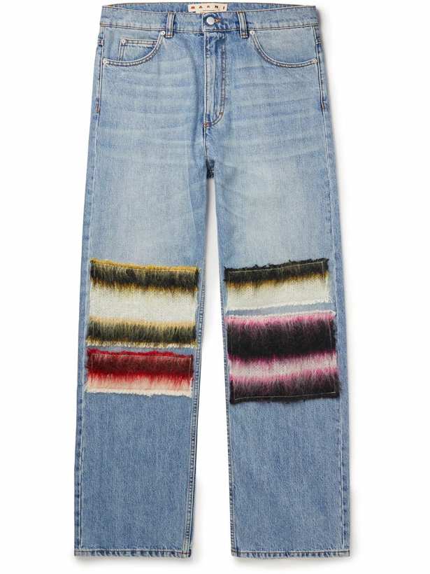 Photo: Marni - Straight-Leg Striped Mohair-Blend Panelled Jeans - Blue