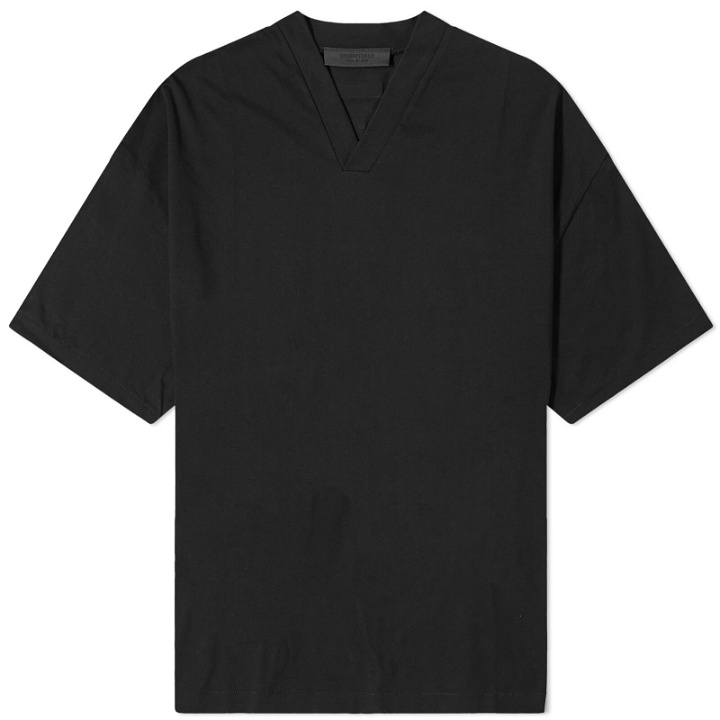 Photo: Fear of God ESSENTIALS Men's Spring Logo V-Neck T-Shirt in Jet Black