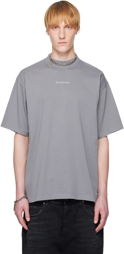 Photo: Balenciaga Gray Reflective Logo T-shirt