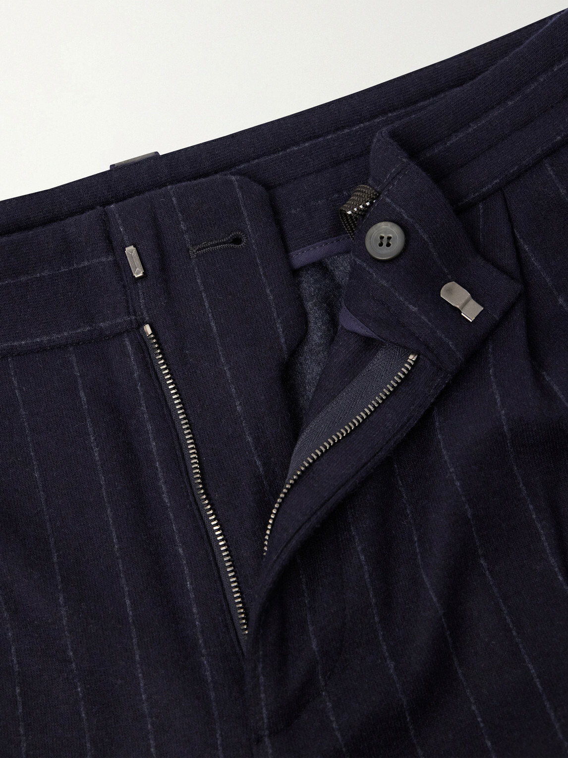 SEASE - Tapered Pinstriped Wool-Blend Trousers - Blue